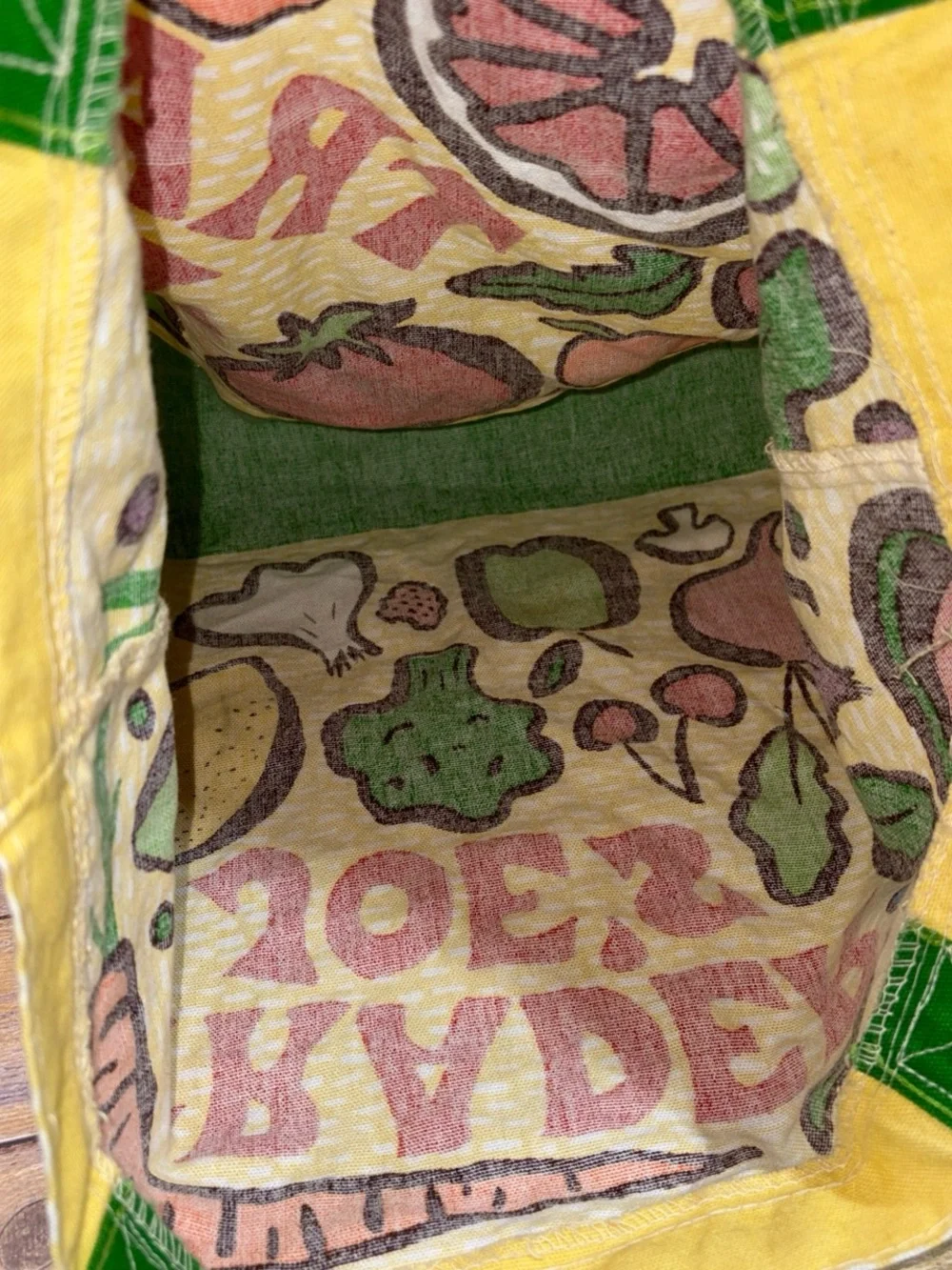 Vintage style Trader Joe's Reusable Tote Bag - Yellow & Green Fruit & Veg Print
